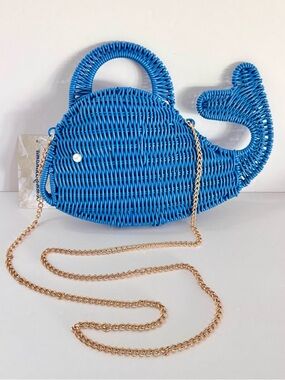 Tommy Bahama Whale Woven Crossbody Bag Blue NWT Novelty Beach Purse
